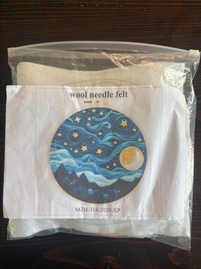 Wool Needle Felt Starry Night Wall Art - Blue and Gold